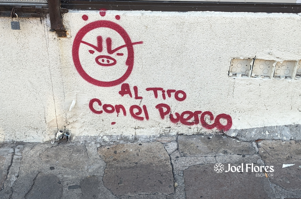 Grafiti en una pared de Zacatecas con la frase Al tiro con el puerco